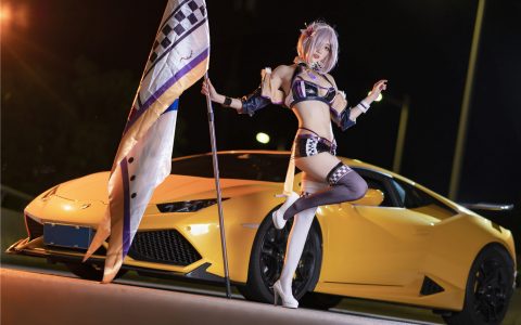 [Cosplay][8K]周叽是可爱兔兔 – 玛修赛车 FGO マシュ・キリエライト Mash Kyrielight Racing