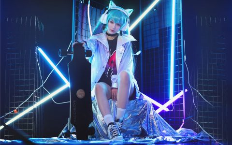 [Cosplay][8K]铁板烧鬼舞w NO.026 妖舞耳机miku最终 Miku Yowu Catear Headphone