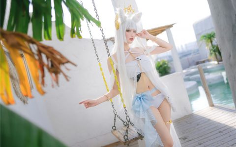 [Cosplay][8K]周叽是可爱兔兔 – NO.14 白金泳装 Platinum Swimsuit