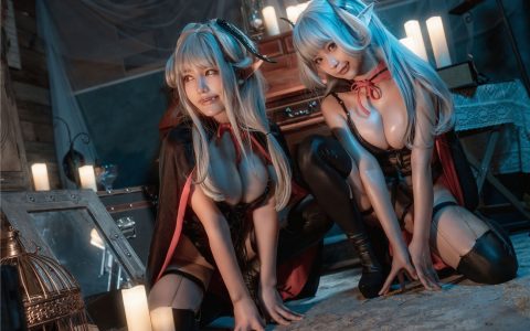 [Cosplay][8K]蠢沫沫 NO.104 &一笑芳香沁 – 双人吸血鬼 Vampire Twins