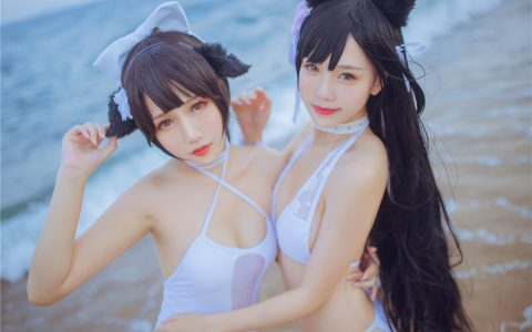 [Cosplay][8K]不呆猫 NO.002 不呆猫×抖娘 獒犬海边泳装 Swim suit