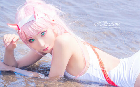 [Cosplay][8K]Hane Ame 雨波 - Zero Two White Swimsuit